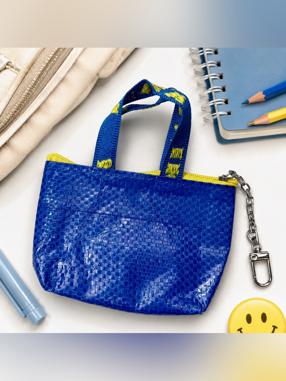 Mini IKEA Tote Bag Coin Purse Keychain – Blue & Yellow
